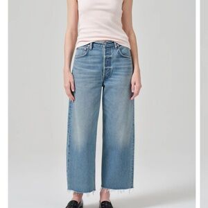 Citizens of Humanity Ayla Raw Hem Crop Wide Leg Jeans in Sodapop Size 25